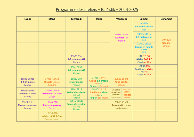 Horaire 2024-2025